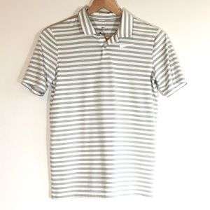 Nike Golf DriFit White Grey Stripe Polo Large